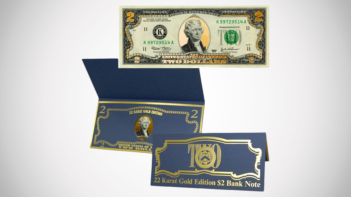 22K Gold Layered Uncirculated Two Dollar Bill 22K Gold Layered Uncirculated Two Dollar Bill