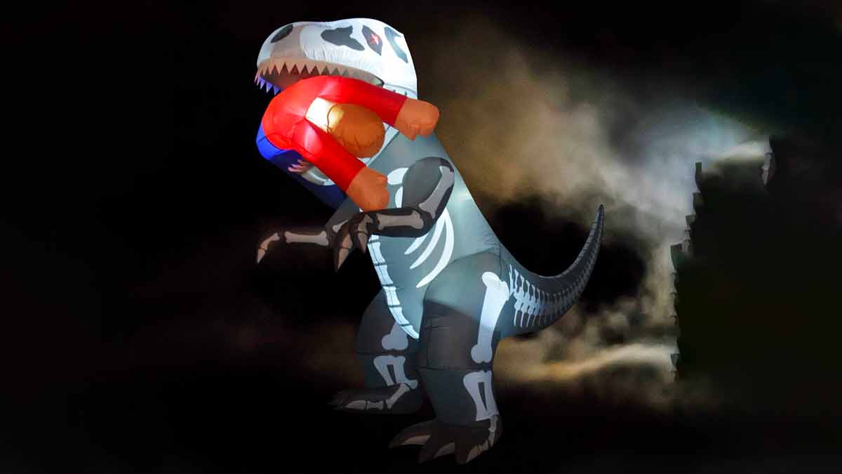 7-Foot T-Rex Eating a Human Snack Inflatable 7-Foot T-Rex Eating a Human Snack Inflatable