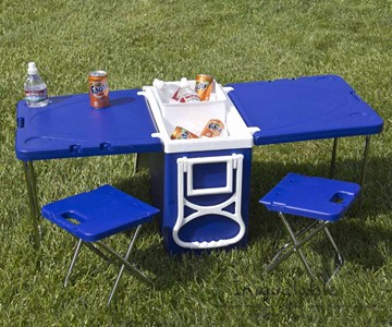 Rolling Cooler with Fold-Out Table & Chairs Rolling Cooler with Fold-Out Table & Chairs