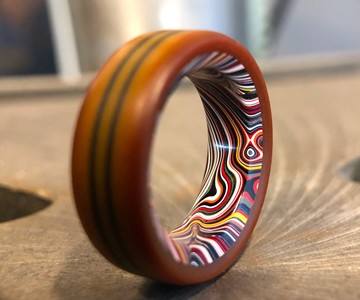 Fordite & Vintage Westinghouse Micarta Ring Fordite & Vintage Westinghouse Micarta Ring