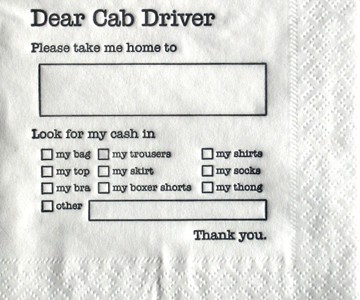 Dear Cab Driver Napkins Dear Cab Driver Napkins