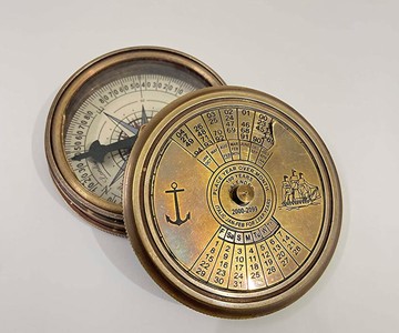 Nautical Brass 100-Year Calendar Compass Nautical Brass 100-Year Calendar Compass