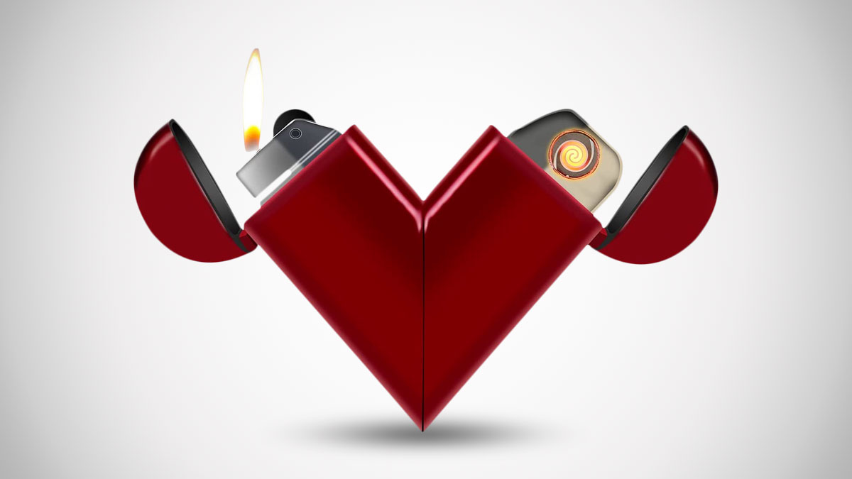 Heart-Shaped Dual Butane & USB Lighter Heart-Shaped Dual Butane & USB Lighter