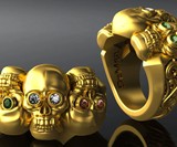 Solid Gold Three Skull Ring with Diamond Eyes