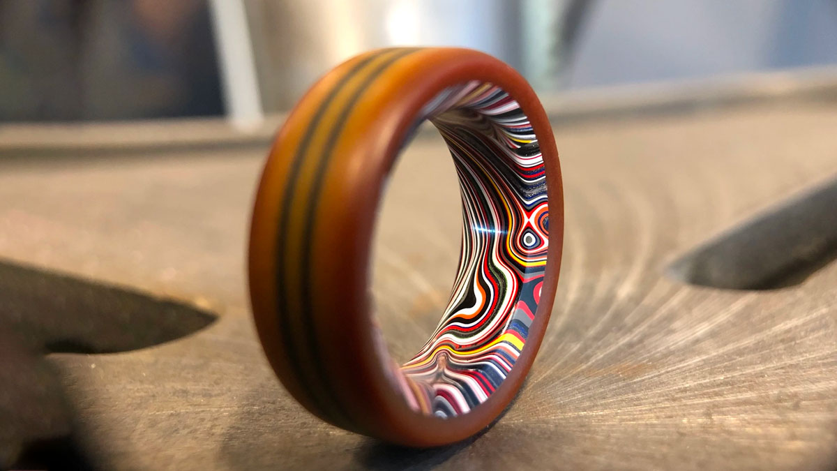 Fordite & Vintage Westinghouse Micarta Ring Fordite & Vintage Westinghouse Micarta Ring