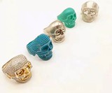David Yurman Black Diamond & Ruby Wave Skull Ring