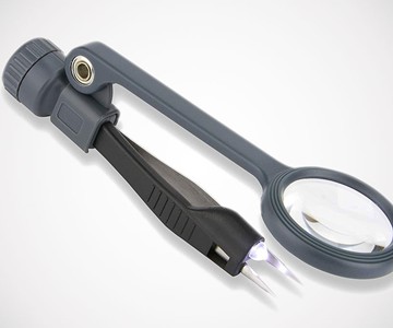 Tweezers with LED-Lit Magnifier