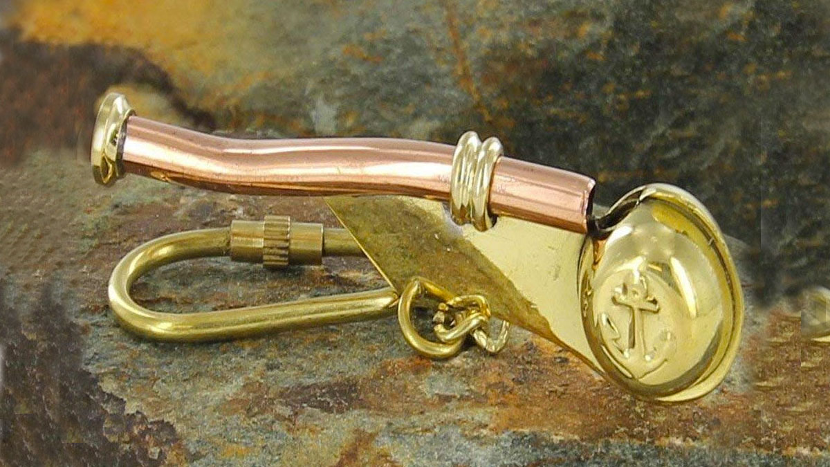 Bosuns Nautical Whistle Brass Keychain Bosuns Nautical Whistle Brass Keychain