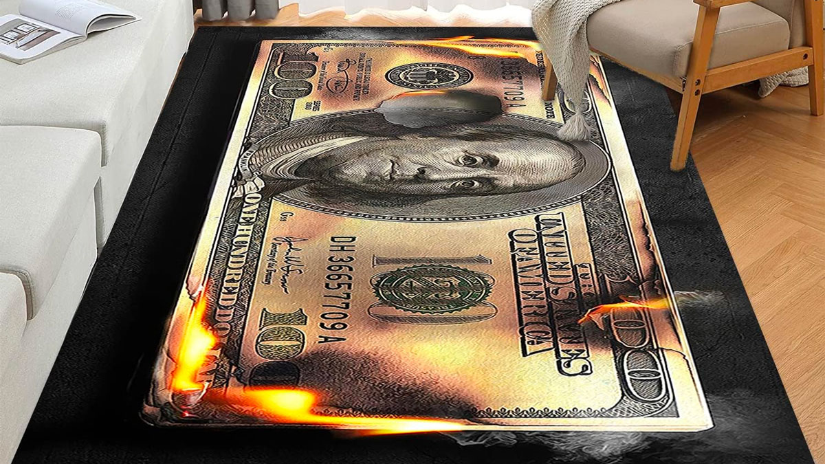 Burning 100 Dollar Bill Area Rug Burning 100 Dollar Bill Area Rug