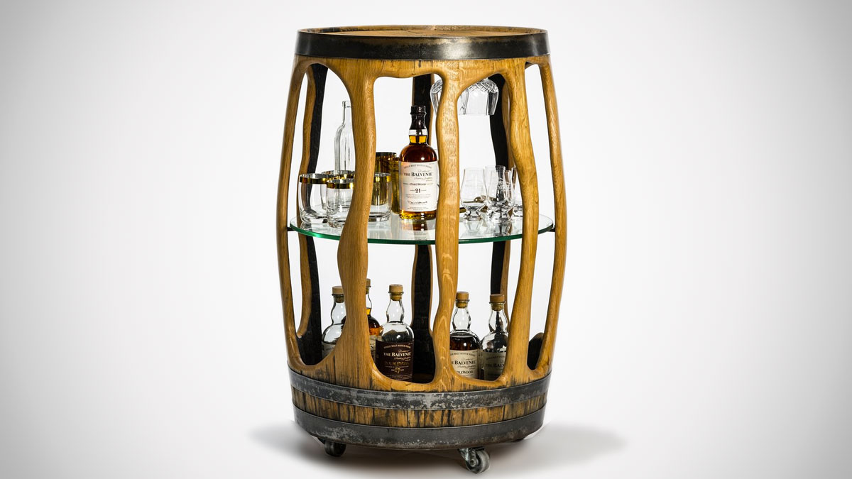 The Balvenie Reclaimed Whiskey Barrel Bar Cart