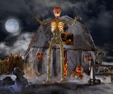 12' Inferno Pumpkin Skeleton with LCD Eyes