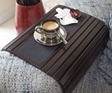 Slatted Wood Sofa Arm Tray Table