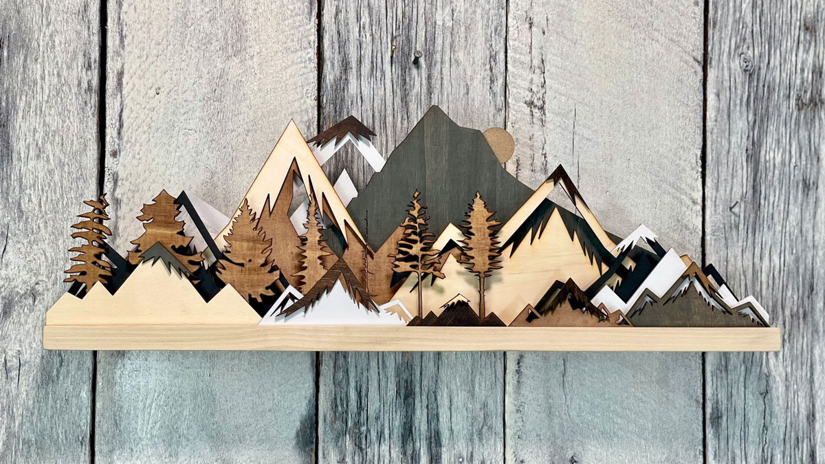 Buttons & Pearl 3D Layered Wood Mountain Wall Art Buttons & Pearl 3D Layered Wood Mountain Wall Art