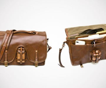 Jacob Bromwell Leather Messenger Bag with Flask Holder