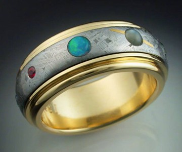 9 Planets Ring with Spinning Meteorite Band 9 Planets Ring with Spinning Meteorite Band