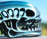 Wooden Alien Skull Phone Stand