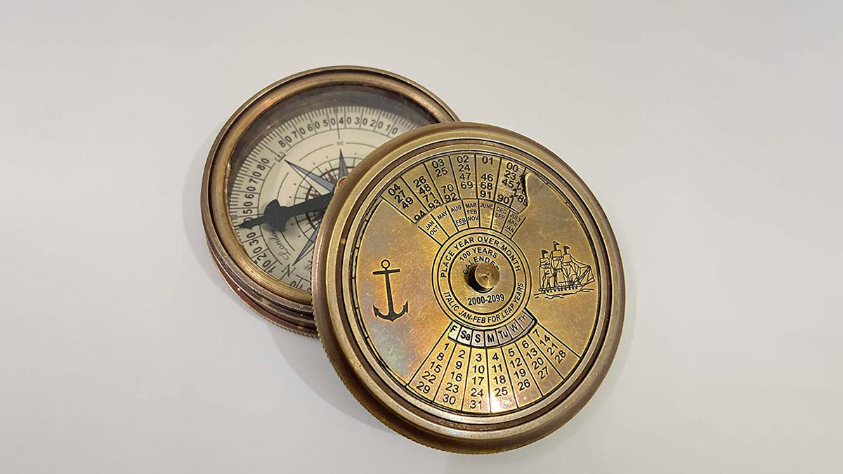 Nautical Brass 100-Year Calendar Compass Nautical Brass 100-Year Calendar Compass