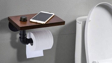 Industrial-style Metal Pipe Toilet Paper Holder with Wood Shelf Industrial-style Metal Pipe Toilet Paper Holder with Wood Shelf