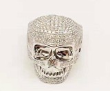 David Yurman Black Diamond & Ruby Wave Skull Ring