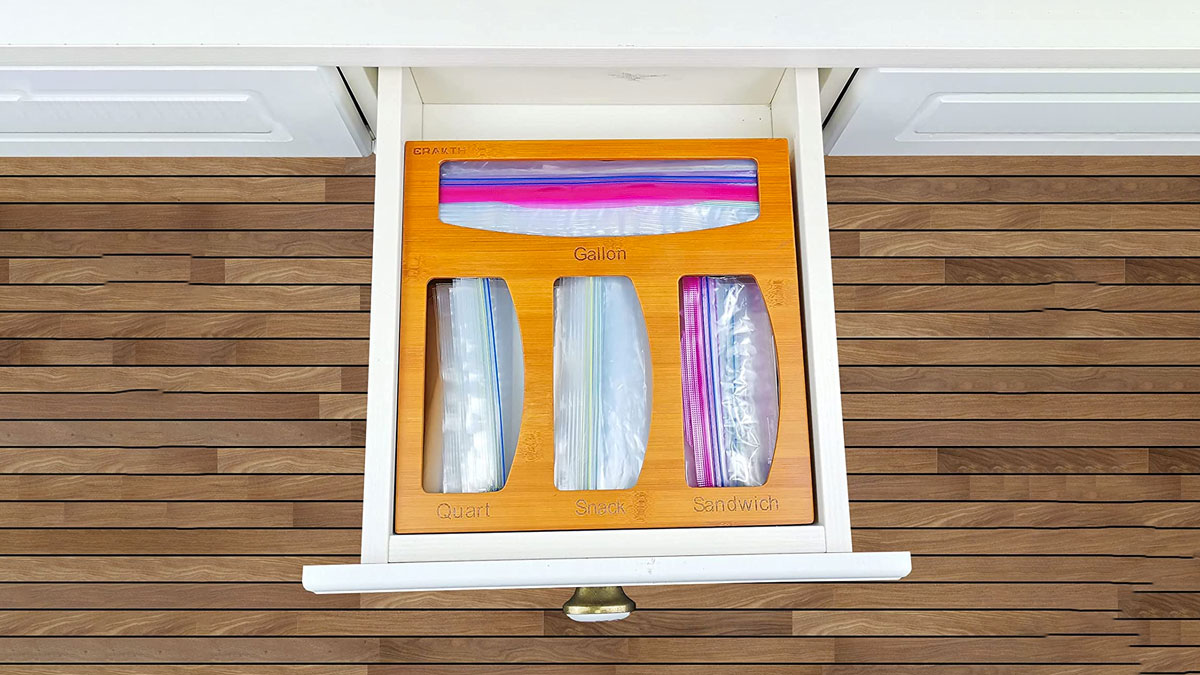 Bamboo Ziplock Bag Organizer & Dispenser Bamboo Ziplock Bag Organizer & Dispenser