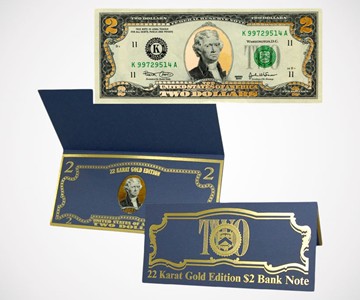 22K Gold Layered Uncirculated Two Dollar Bill