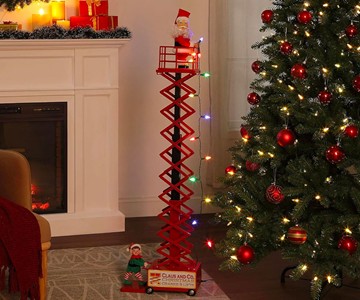 Santa on a Lift Hanging Christmas Lights Decoration Santa on a Lift Hanging Christmas Lights Decoration