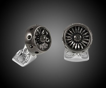 Black Rhodium Jet Turbine Engine Cufflinks