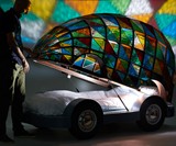 Stained Glass Driverless Sleeper Car of the Future