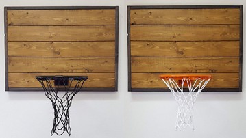 Brown Wood Basketball Hoop with Black Frame Brown Wood Basketball Hoop with Black Frame