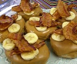 Peanut Butter Frosted Donuts with Bananas & Bacon