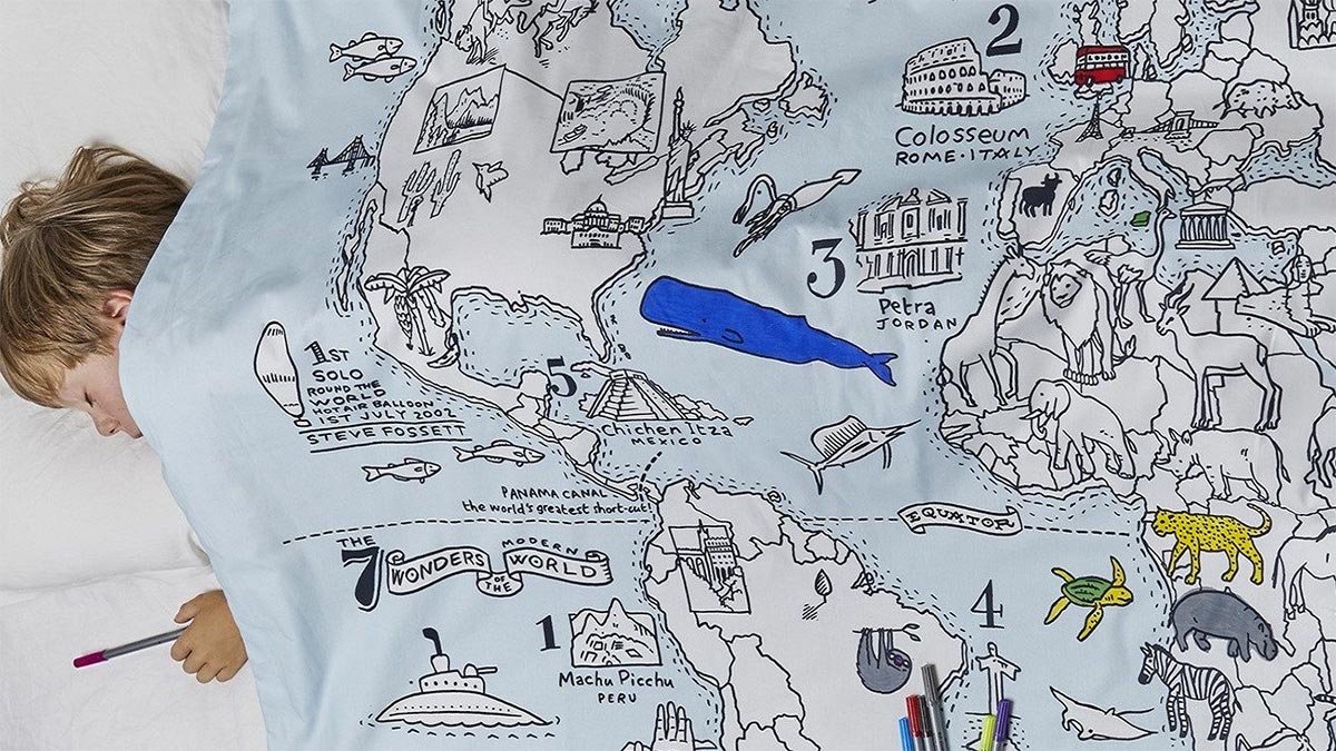 Doodle World Map Duvet Cover Doodle World Map Duvet Cover