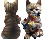 Cat Eating the Garden Gnomes Statue