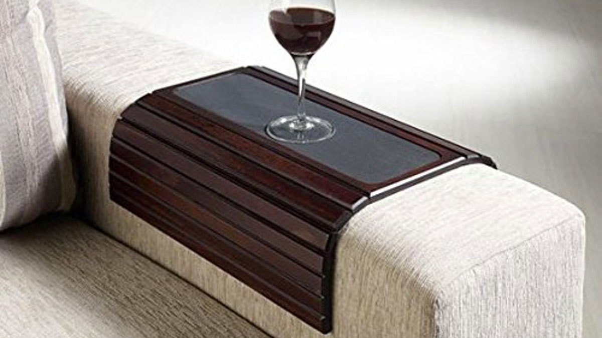 Slatted Wood Sofa Arm Tray Table Slatted Wood Sofa Arm Tray Table