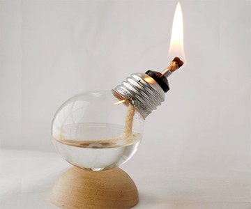 Recycled Light Bulb Oil Lamp - Lit Recycled Light Bulb Oil Lamp - Lit