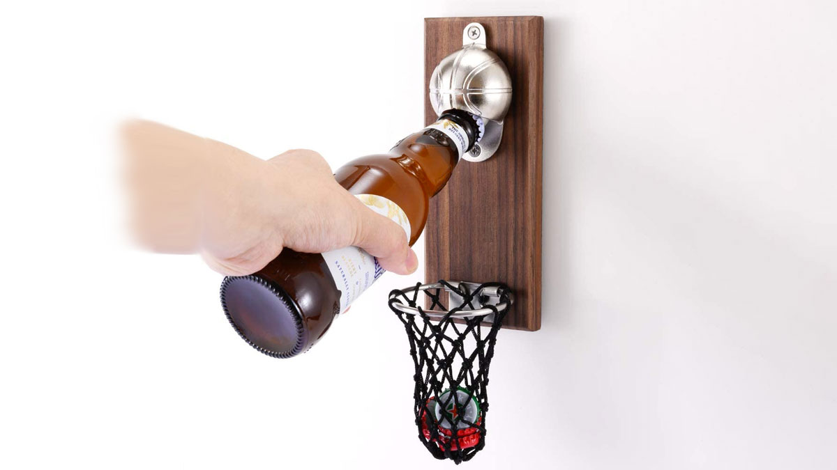Basketball Bottle Opener with Cap Collector Net Basketball Bottle Opener with Cap Collector Net