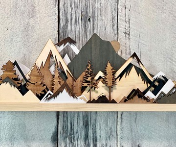 Buttons & Pearl 3D Layered Wood Mountain Wall Art Buttons & Pearl 3D Layered Wood Mountain Wall Art