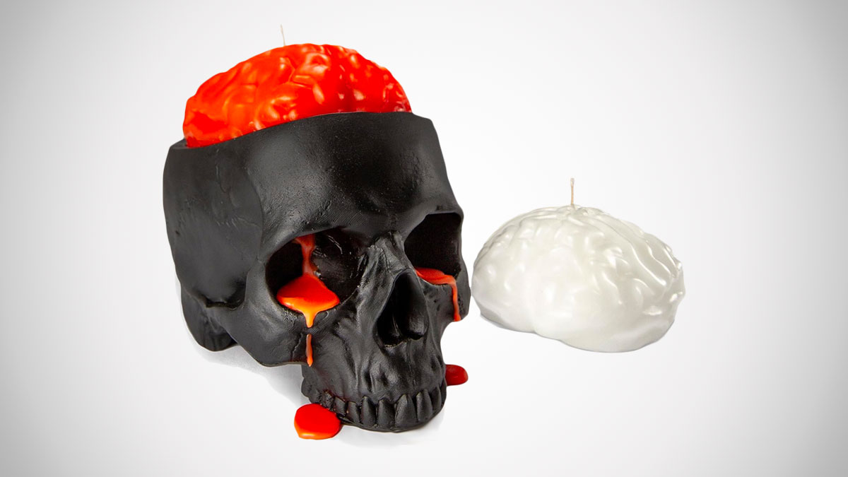 Skull Candle Holder with Bleeding Brain Candle Skull Candle Holder with Bleeding Brain Candle