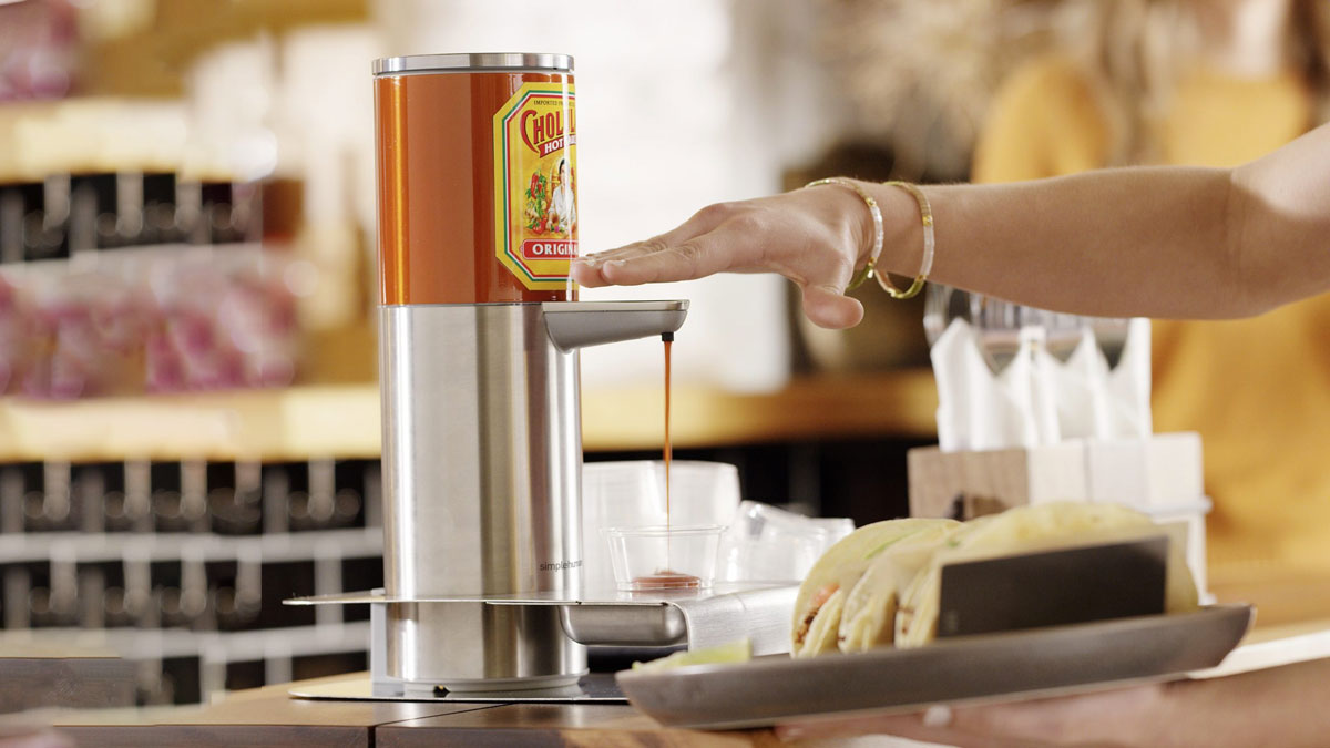 Cholula x simplehuman Touch-Free Hot Sauce Dispenser Cholula x simplehuman Touch-Free Hot Sauce Dispenser