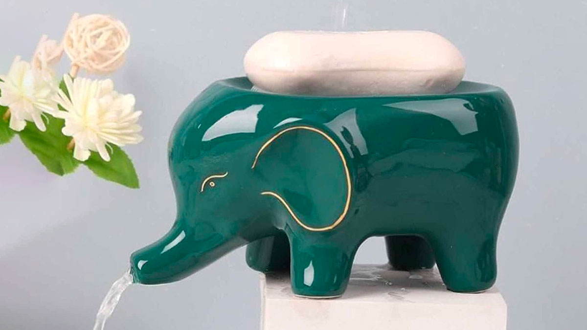 Elephant Soap Dish with Water-Draining Trunk Elephant Soap Dish with Water-Draining Trunk