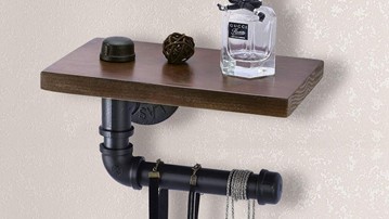 Industrial-style Metal Pipe Toilet Paper Holder with Wood Shelf Industrial-style Metal Pipe Toilet Paper Holder with Wood Shelf