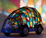 Stained Glass Driverless Sleeper Car of the Future
