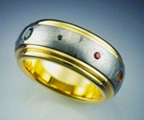 9 Planets Ring with Spinning Meteorite Band