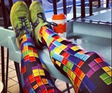 Woman Wearing Tetris Leggings and Retro Sneakers