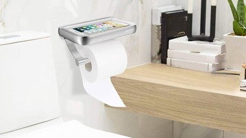 Homemaxs Aluminum Toilet Paper Holder with Box Shelf