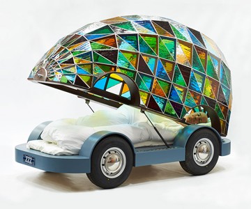 Stained Glass Driverless Sleeper Car of the Future
