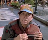 Marty McFly Wearing Neon Hat in Back to the Future II